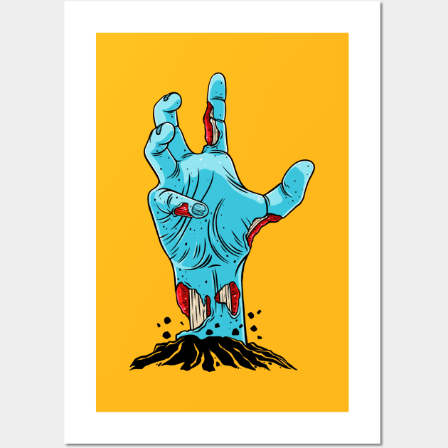 Creepy Zombie Cartoon Hand Rising from the Grave Wall Art by OccultOmaStore